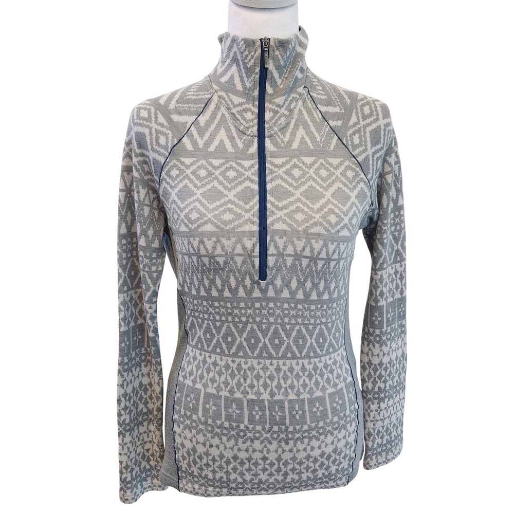 Kuhl Womens Small Merino Wool Quarter Zip Pullover Grey Fair Isle Sweater